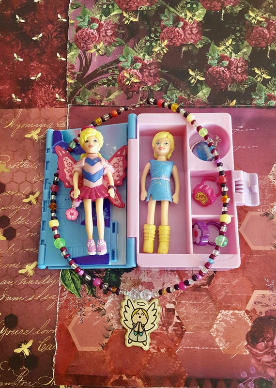 Polly Pocket Pop Up Destinations Guidebook Artic Angel Stamp Kit Playset and Angel Beaded Necklace by Lauren Jay Designs