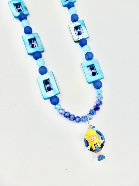 1989 Polly Pocket Mystery Doll Blue Beaded Necklace by Lauren Jay Designs