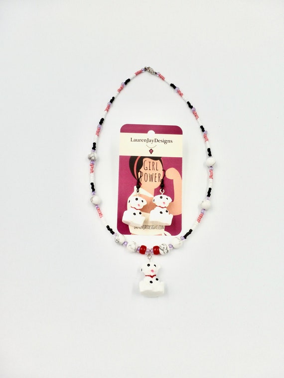 Dalmatian Dog Beaded Necklace and Earring Jewellery Set by Lauren Jay Designs