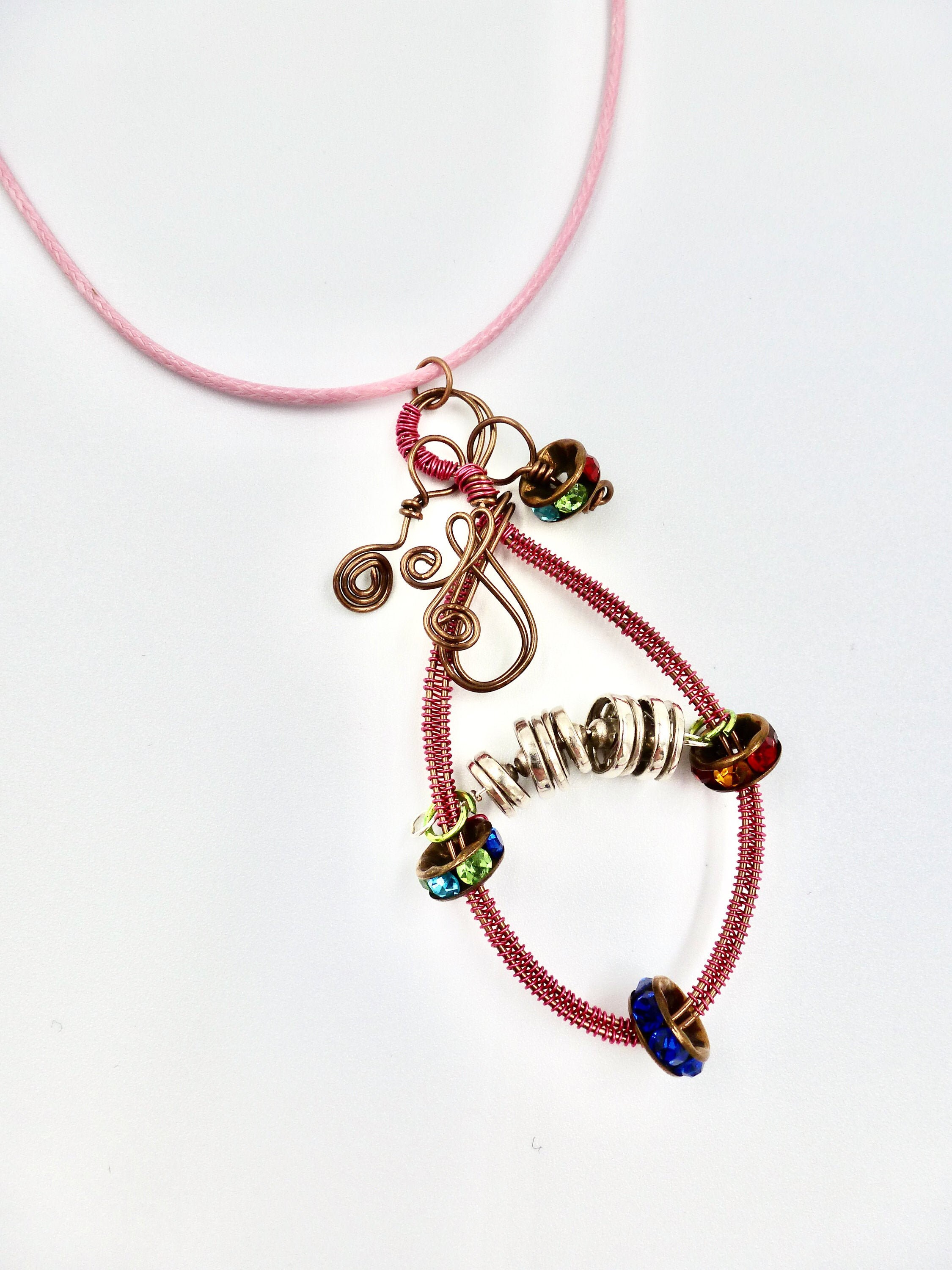 Pendant Necklaces, Cord Necklaces, Pink Necklaces, Wire Wrapped Pendants, Beaded Pendants