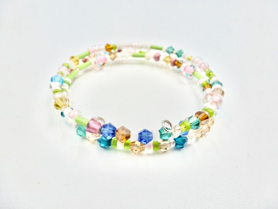 Pink, Green and Blue Colourful Beaded Bracelet by Lauren Jay Designs