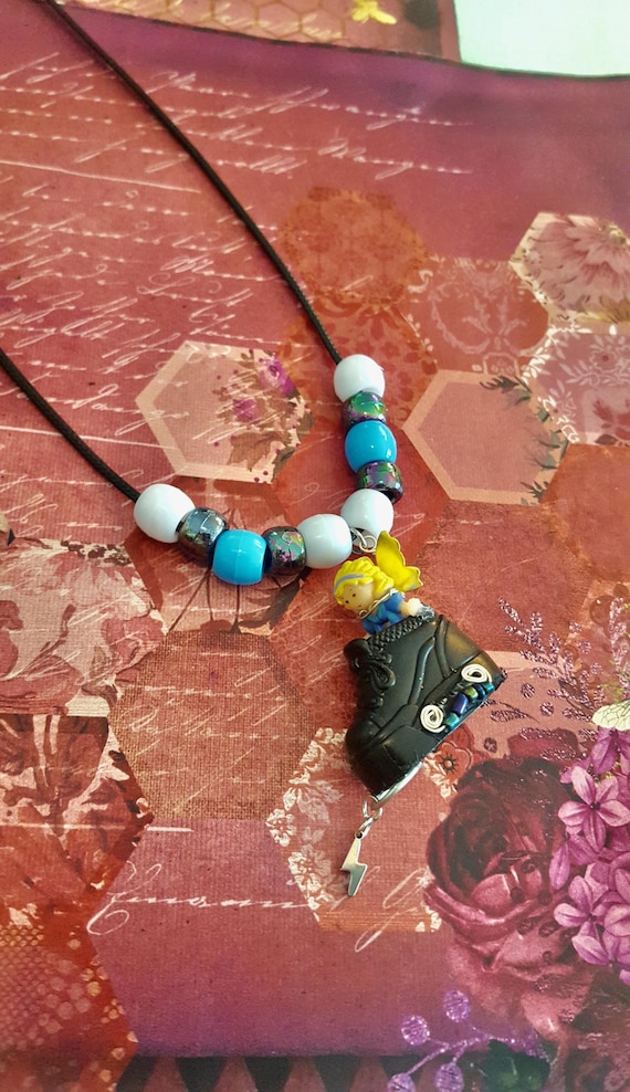 Polly Pocket Shoe Fairies Black Shoe Pendant Beaded Cord Necklaces by Lauren Jay Designs