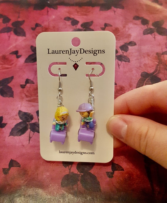 Polly Pocket Doll and Tiny Dreams Purple Chair Dangle Earrings by Lauren Jay Designs