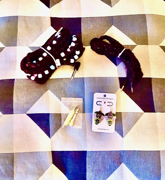 Purple Braided Electric Guitar Cable,Guitar Amp Cord 10-Feet,Gold Plated 3.5&6.5mm Stereo Adapter,Braided Audio Cable, Guitar Pick Earrings