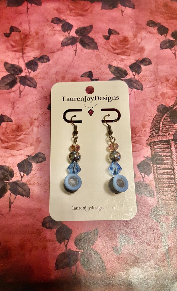 Chrome, Blue and Purple Beaded Dangle Earrings by Lauren Jay Designs