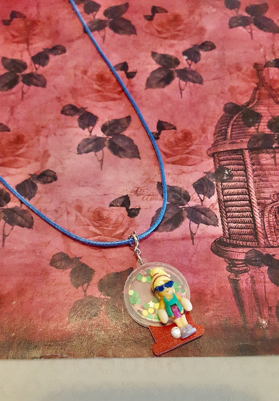 Polly Pocket Crystal Ball Pendant Blue Cord Necklace by Lauren Jay Designs