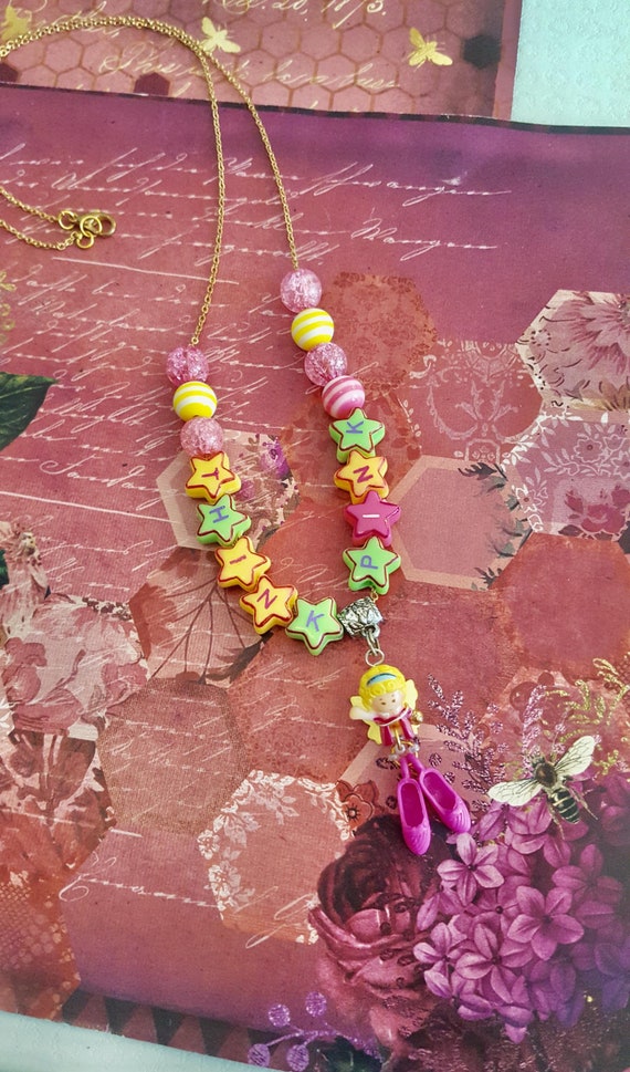 1992 Polly Pocket Pink Shoe Fairy/Shoe Fairies Pendant Think Pink Beaded Chain Necklace by Lauren Jay Designs