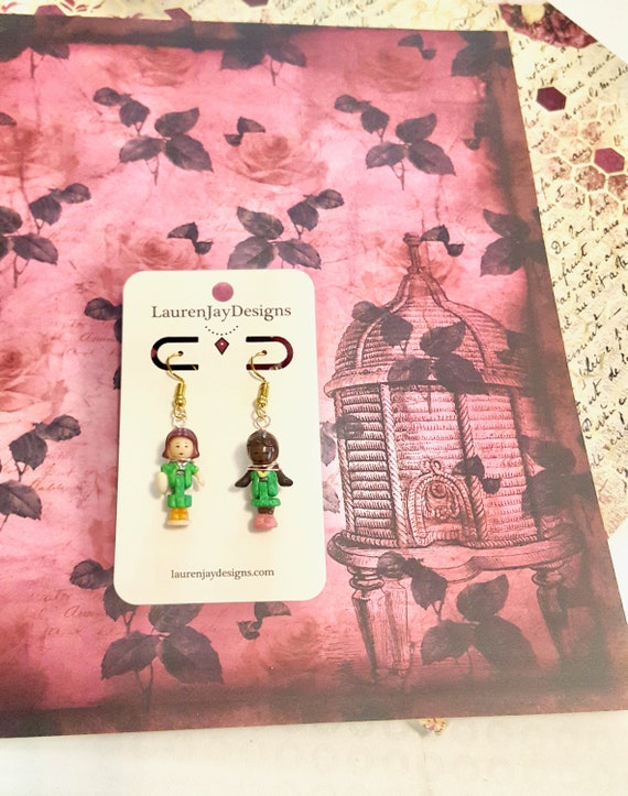 Green Polly Pocket Dangle Earrings by Lauren Jay Designs