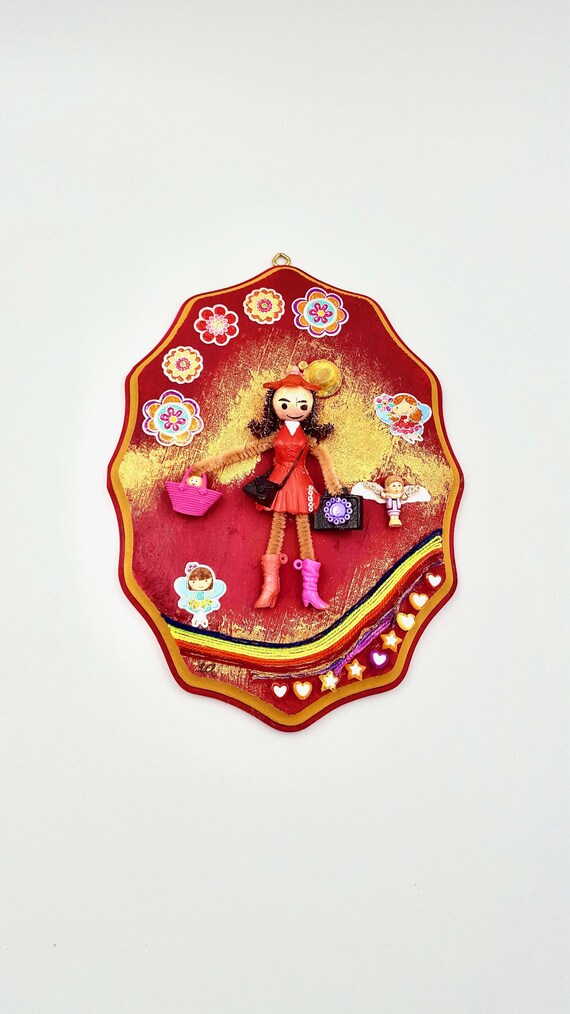 1995 Polly Pocket Torry and Baby in Purse Floral Fashion Fairy Wooden Canvas Art by Lauren Jay Designs