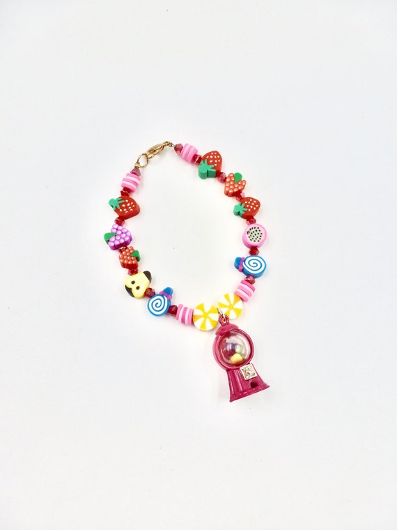 Pink Gumball Machine Pendant Fruit Beaded Bracelet by Lauren Jay Designs