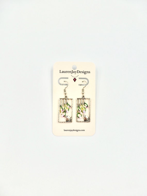 Easter Silver Bird In Window With Tree Dangle Earrings by Lauren Jay Designs