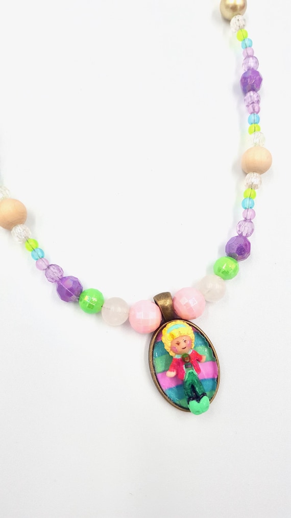 Polly Pocket Doll Striped Copper Frame Pendant Bead Necklace by Lauren Jay Designs