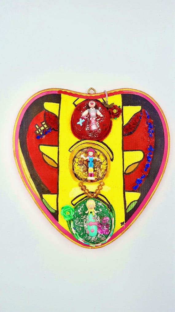 Polly Pocket Signs of the Heart Traffic Light Wooden Canvas Art by Lauren Jay Designs