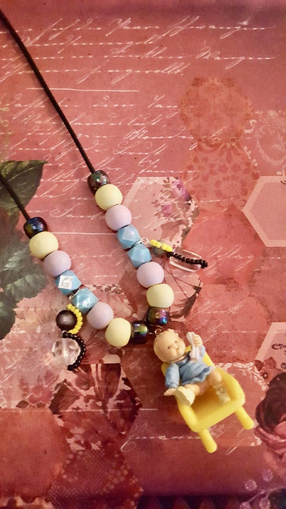 Vintage 1995 Mimi And The Goo Goos Fun Phone Yellow Chair Doll Pendant Beaded Cord Necklace by Lauren Jay Designs