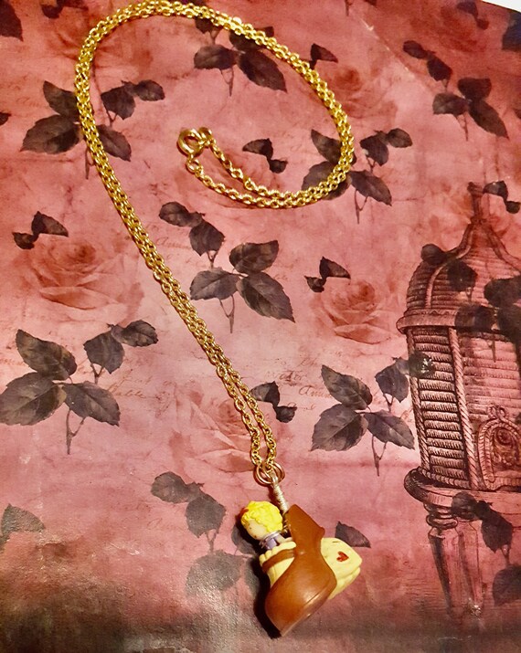 1989 Polly Pocket in a Brown High Heel Shoe Pendant Gold Chain Necklace by Lauren Jay Designs