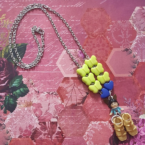 1995 Polly Pocket Shoe Fairy Pendant Beaded Chain Necklace by Lauren Jay Designs
