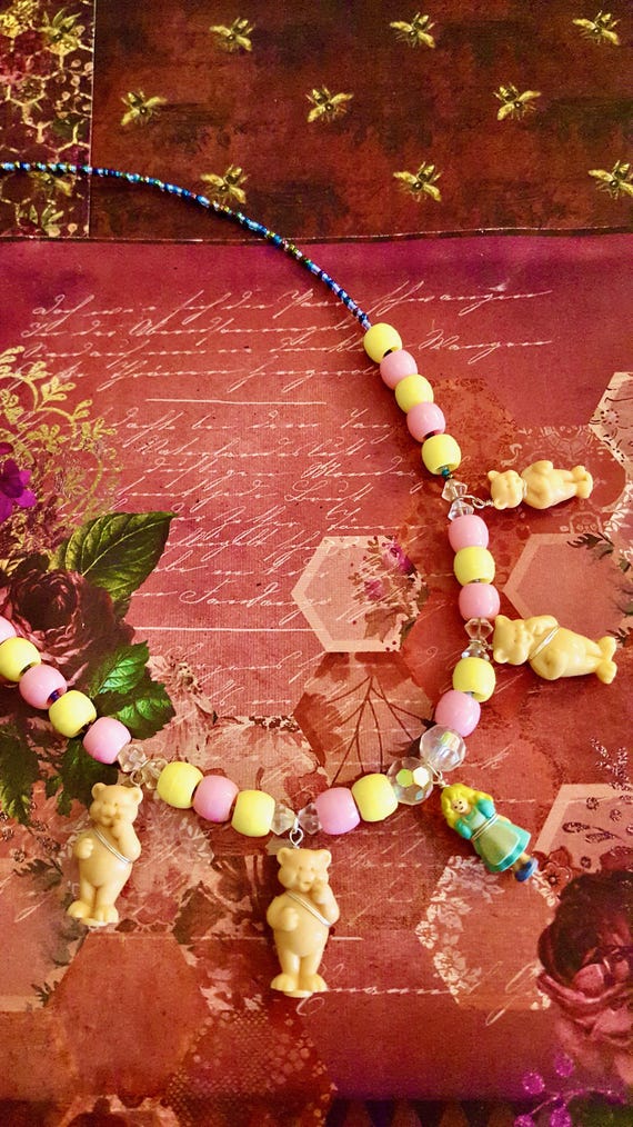 My Little Fairy Tales Goldilocks and The 3 Bears Plus One Pendant Pink, Yellow & Blue Beaded Necklace by Lauren Jay Designs