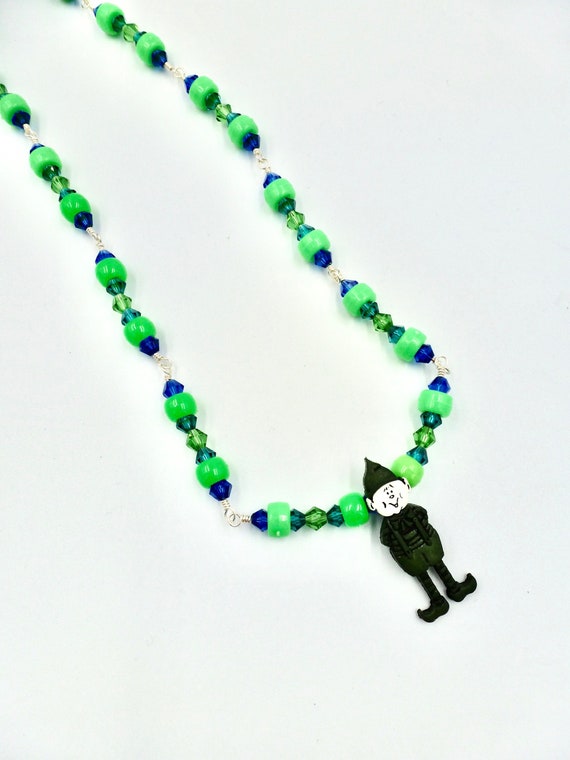 Green Elf Pendant Christmas Beaded Necklace by Lauren Jay Designs