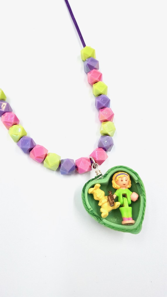 1994 Polly Pocket My Pet Bunny Doll Pendant Beaded Cord Necklace by Lauren Jay Designs