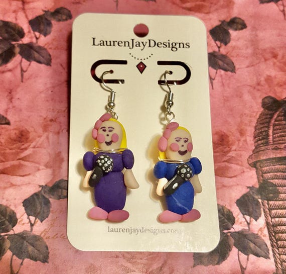 Polly Pocket Singer Pendant Polymer Clay Dangle Earrings by Lauren Jay Designs