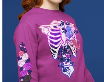 Gender Fluid Subtle Pride Ribcage Sweatshirt | Genderfluid Sweater, Pride Jellyfish Shirt, LGBTQ Skeleton Sweatshirt, Pastel Goth Clothing