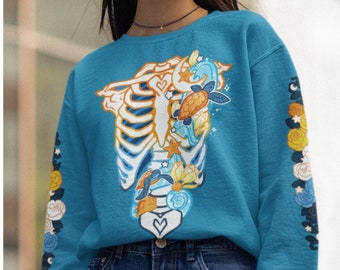 Aroace Subtle Pride Ribcage Sweatshirt | Aro Ace Flag Sweater, Pride Turtle Shirt, LGBTQ Skeleton Sweatshirt, Beach Pastel Goth Clothing