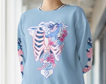 Transgender Subtle Pride Ribcage Sweatshirt | Trans Flag Sweater, Trans Pride Deer Shirt, LGBTQ Skeleton Sweatshirt, Pastel Goth Clothing