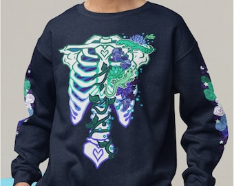 Gay MLM Subtle Pride Ribcage Sweatshirt | MLM Flag Sweater, Gay Pride Gecko Shirt, LGBTQ Skeleton Sweatshirt, Pastel Goth Clothing