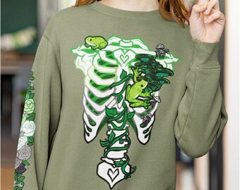Aromantic Subtle Pride Ribcage Sweatshirt | Aro Flag Sweater, Aromantic Pride Frog Shirt, LGBTQ Skeleton Sweatshirt, Pastel Goth Clothing