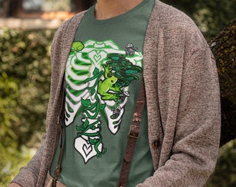 Aromantic Subtle Pride Ribcage T-shirt | Aro Clothes, Aromantic Pride Frog Shirt, LGBTQ Skeleton Tee, Pastel Goth Clothing