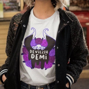 Demisexual Pride Shirt | Devilish Demi Unisex T-Shirt | Asexual Pride Ace Pride Asexual Shirt Aroace Tiefling LGBTQ Pastel Goth Shirt