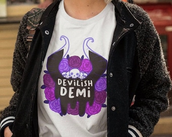 Demisexual Pride Shirt | Devilish Demi Unisex T-Shirt | Asexual Pride Ace Pride Asexual Shirt Aroace Tiefling LGBTQ Pastel Goth Shirt