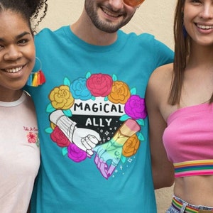 Gay Pride Ally Unisex T-Shirt | Queer Art LGBT Support LGBTQ Magic Witchy Clothes Witchy Stuff Pastel Goth Shirt Love is Love Say Gay