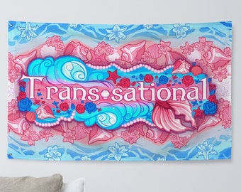 Drapeau de la fierté transgenre Fantasy Mermaidcore | Fierté trans, art queer, fierté subtile, LGBTQ, tapisserie gothique pastel, jolie décoration esthétique