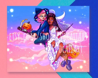 Just Married Lesbian Witches Print | Magic Occult Broomstick LGBTQ | Art Print Poster