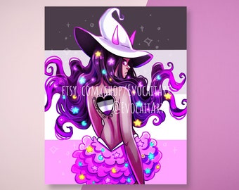 | d’impression de sorcière asexuée Magic Occult Ace Asexual Pride Flag LGBT | Affiche d’impression d’art