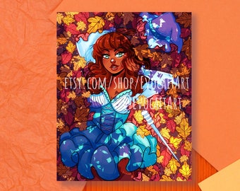 Leafy Autumn Witch Print | Magic Occult Fall Nature | Art Print Poster