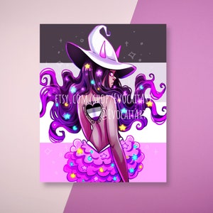 Asexual Witch Print | Magic Occult Ace Asexual Pride Flag LGBT | Art Print Poster