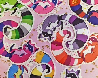 Mix-n-Match Pride Raccoon Stickers | Lesbian Pan Bi Gay Ace Trans Enby Fluid Poly LGBTQ Stickers Queer Art | Vinyl Car Laptop Decal
