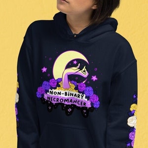 Nonbinary Sweatshirt| Non-binary Necromancer Unisex Hoodie |  LGBT Witch Witchy Magic LGBTQ Roses Zombie Occult | Pastel Goth Hood Apparel