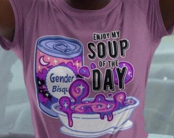 T-shirt drôle de fierté de Genderfluid | Vêtements drôles de nourriture, chemise de soupe de fierté fluide de genre, t-shirt LGBTQ drôle, vêtements de Weiredcore, cadeau non binaire