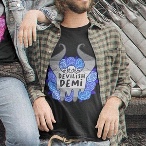 Demiboy Pride Shirt | Devilish Demiboy Unisex T-Shirt | Demi Gender LGBTQ Demon Magic Witchy Witch Occult | Pastel Goth Tee Apparel