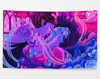 Drapeau de la fierté bisexuelle Fantasy Vampire | Fierté bi, art queer, fierté subtile, LGBTQ, tapisserie gothique pastel, jolie décoration esthétique