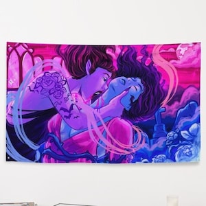 Fantasy Vampire Bisexual Pride Flag | Bi Pride, Queer Art, Subtle Pride, LGBTQ, Pastel Gothic Tapestry, Cute Room Decor Aesthetic