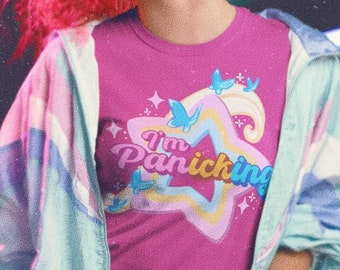 Pansexual Pride Shirt | Panicking Y2K Unisex T-Shirt | Subtle Pride Queer Art Pan Panromantic Y2K Top Butterfly Moth Shirt Pastel Goth Shirt