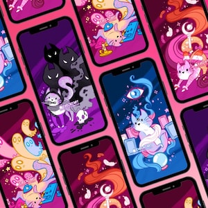Papéis de parede sutis de telefone LGBT | Conjunto de papel de parede de celular de gato LGBTQ fantasia | Magia Oculta Lésbica Pan Bi Ace Trans Enby Bandeira do Orgulho Não Binária
