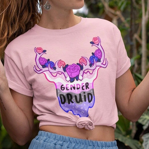 Genderfluid Pride Shirt | Gender Druid Unisex T-Shirt | Gender Fluid Queer Art LGBTQ Witchy Stuff TTRPG Fantasy Pastel Goth Shirt