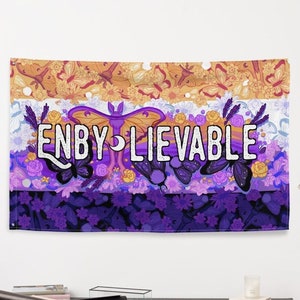 Fantasy Moth Nonbinary Pride Flag | Luna Moth, Queer Art, Subtle Pride, LGBTQ, Pastel Gothic Tapestry, Cute Room Decor Aesthetic