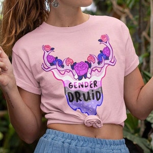 Genderfluid Pride Shirt | Gender Druid Unisex T-Shirt | Gender Fluid Queer Art LGBTQ Witchy Stuff TTRPG Fantasy Pastel Goth Shirt