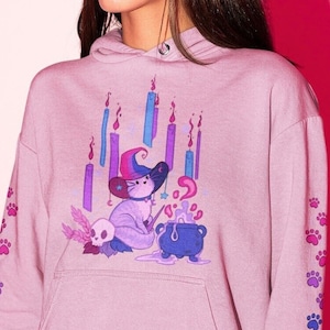 Bisexual Pride Witch Cat Hoodie | Bi Flag Sweatshirt, Subtle Pride, Bi Pride, Queer Art, Cute Witchy LGBTQ, Cauldron, Pastel Goth Clothing